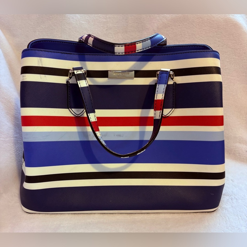 kate spade Striped Satchel in Blue, Red, White, Black